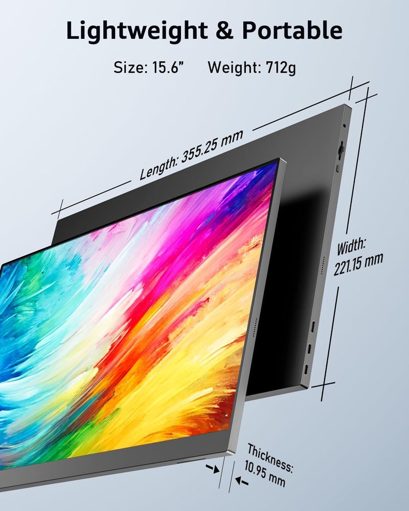 Yodoit Portable Monitor for Laptop 1920×1080 FHD 15.6" Travel Screen IPS Display with USB Type C Port and Speakers Compatible with PC, MacBook, Xbox (Black) - Image 2